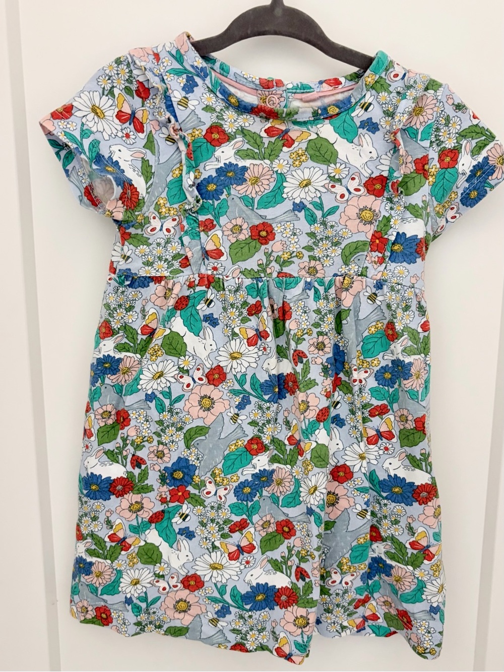 Baby Boden Florabunda Bunny Floral Ruffle Dress, Spring Summer Colorful Cotton